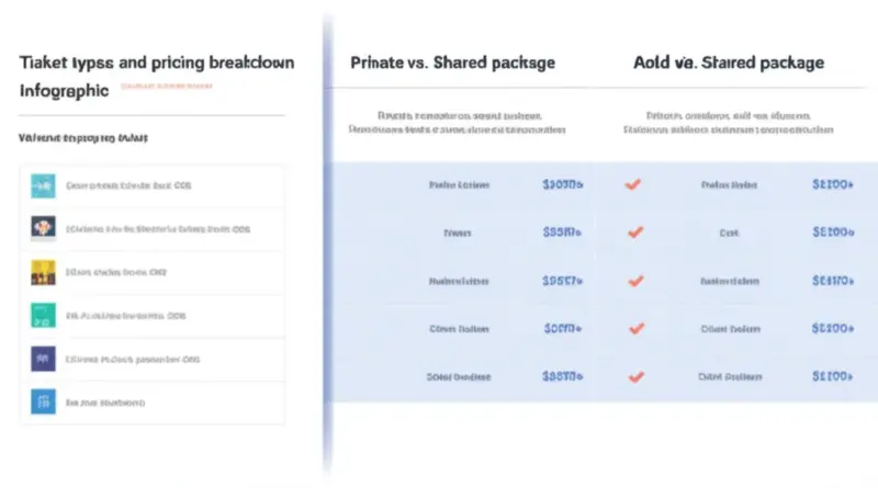 Ticket types, pricing breakdown, discounts, and how to choose the right package (private vs shared, add-ons)